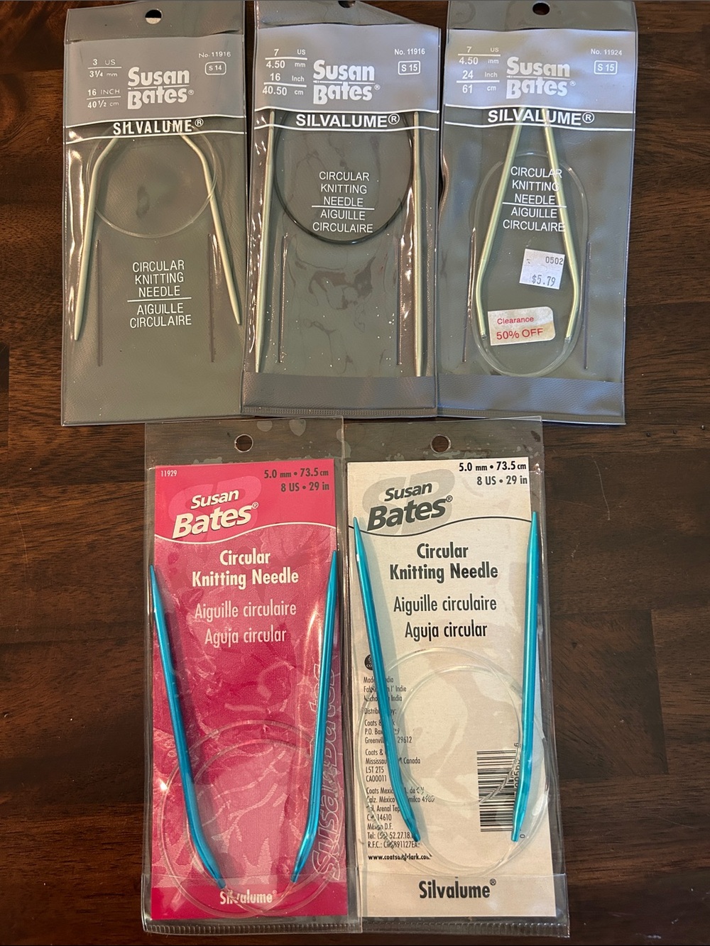 Susan Bates Circular Knitting Needles - Teal & Silver set of 5